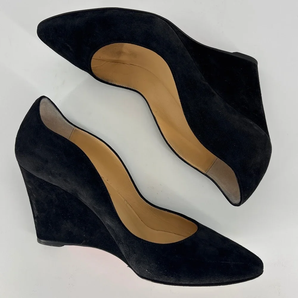 Christian Louboutin Tanja 85 Suede Wedge Pumps Black Women Size 36 Pointed Toe